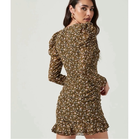 ASTR The Label Green Ruched Micro Floral V Neckline Women’s Mini Dress Sz M - Picture 12 of 12